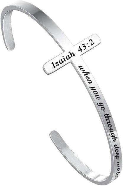 Cross Bracelet Christian Gifts for Women - Engraved Quote Religious Cuff Bangle Bible Verse Jewelry Gift for Women Confirmation Baptism Gifts Christian Bracelet