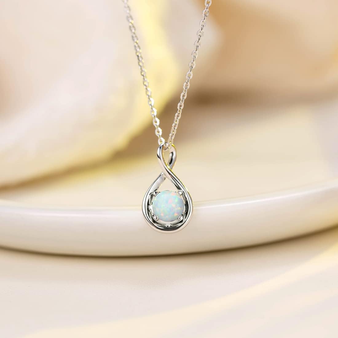14K Solid Gold Birthstone Pendant with Sterling Silver Chain Infinity Gemstone Necklace Fine Jewelry Anniversary Birthday Christmas Gifts for Women Wife Her