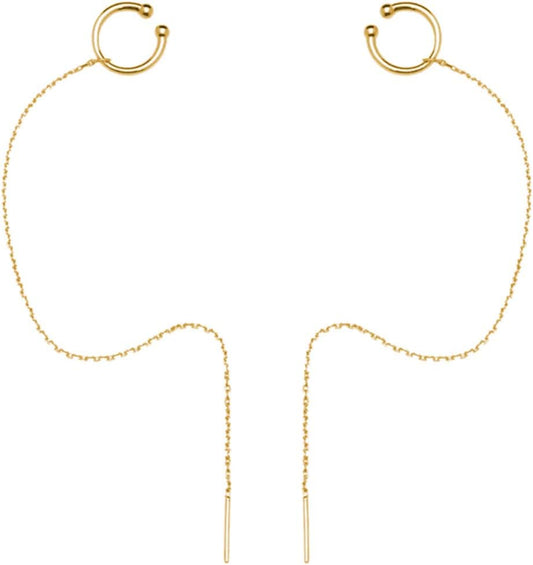 Sterling Silver Cuff Earrings and Chain for Women - Crawler and Wrap Climber Earrings