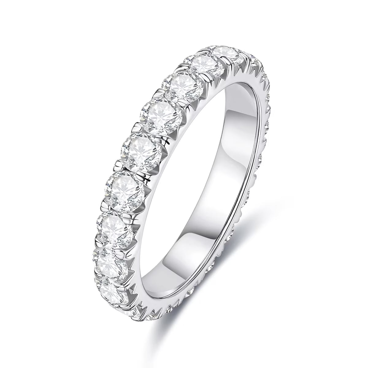 3Mm Eternity Moissanite Wedding Band Ring, Total 2.2Ct D Color Lab Diamond 18K Gold Plated Silver Ring for Women with Certificate