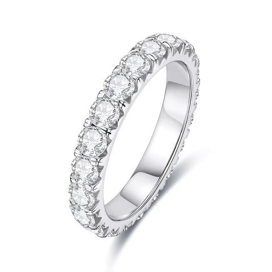 3Mm Eternity Moissanite Wedding Band Ring, Total 2.2Ct D Color Lab Diamond 18K Gold Plated Silver Ring for Women with Certificate