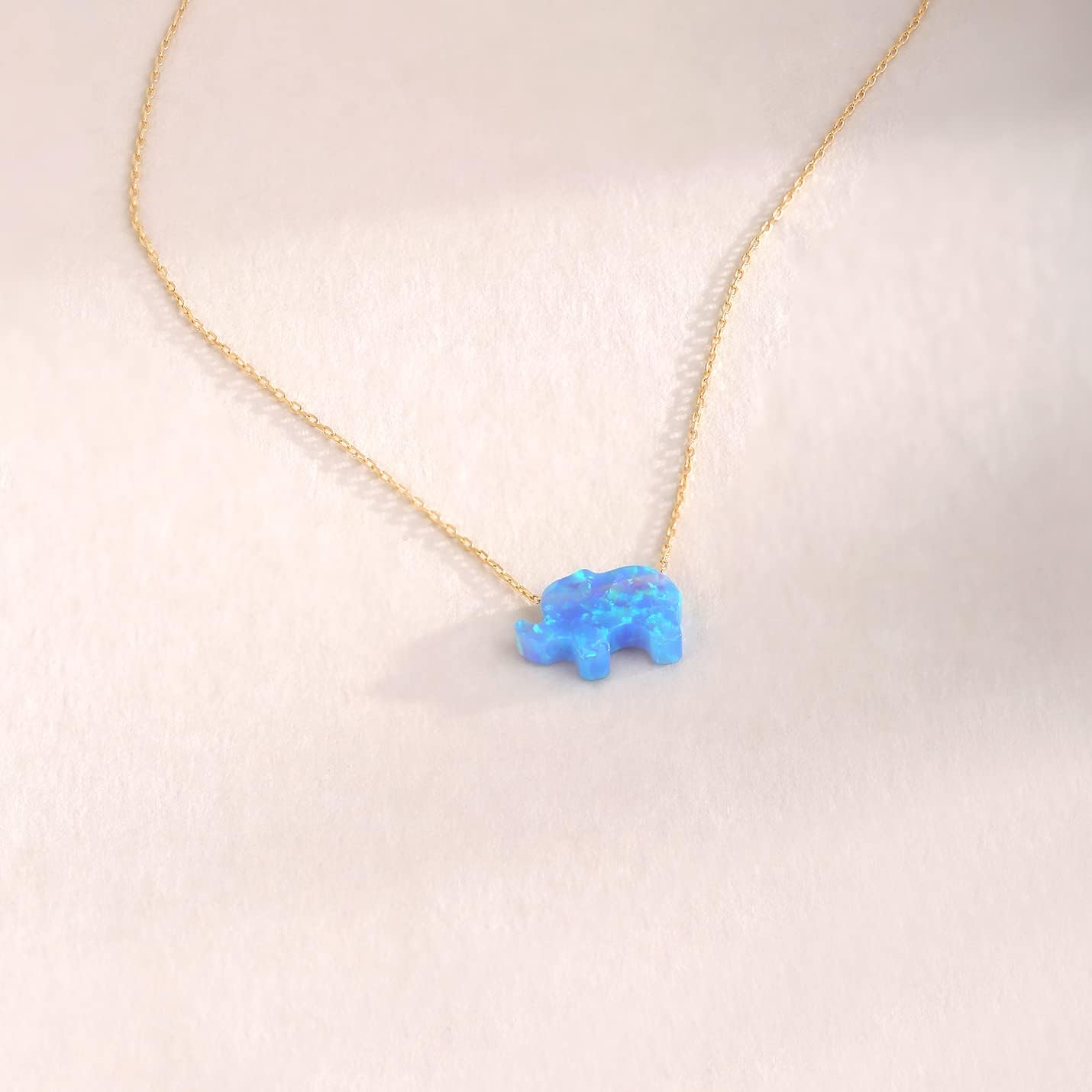 14K Solid Gold Elephant Necklace for Women