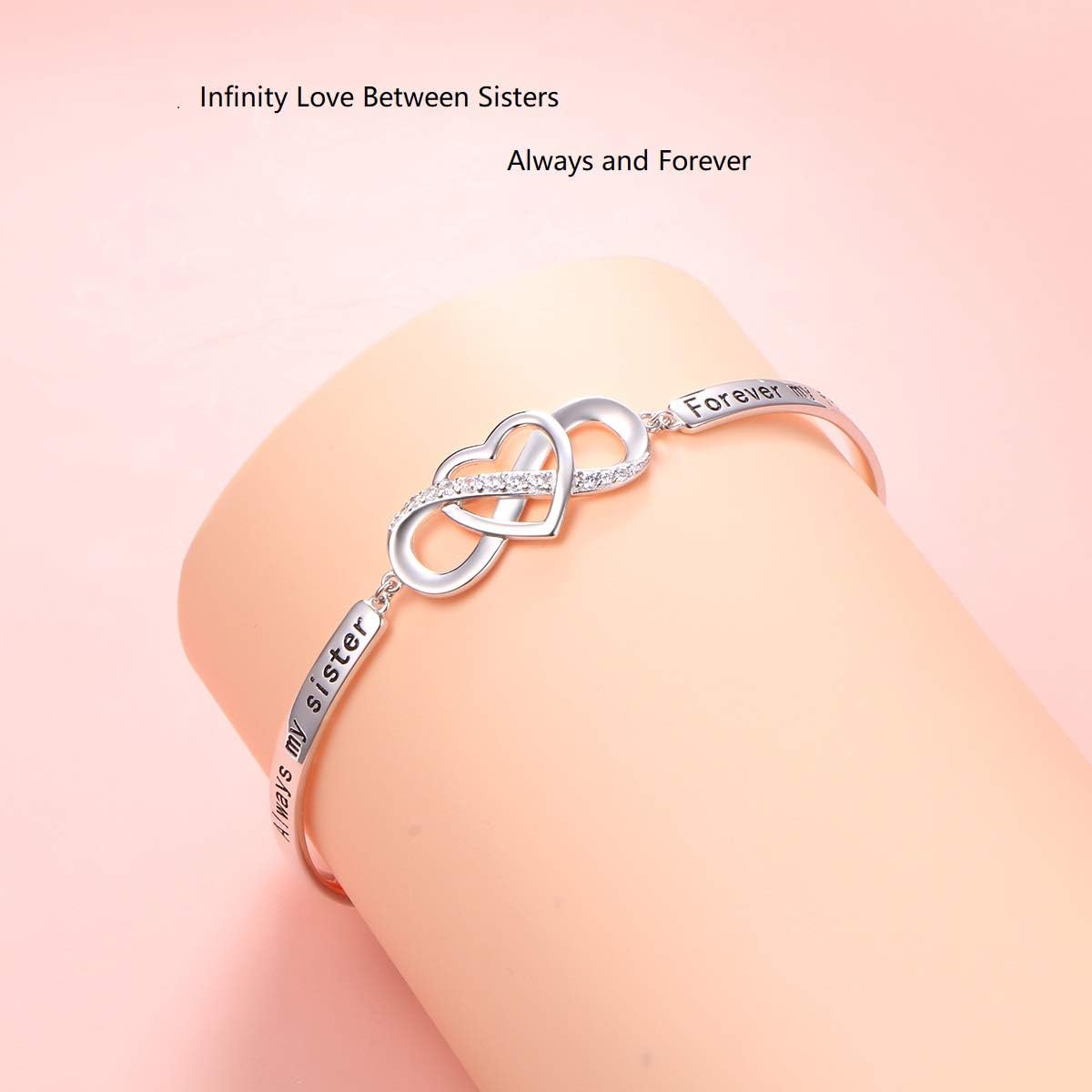 Mothers Day Gifts 925 Sterling Silver Infinity Love Heart Bracelet with Inspirational Message for Mother Daughter Sister Wife, Adjustable Length Bangle Bracelets Friendship Jewelry for Women Girls