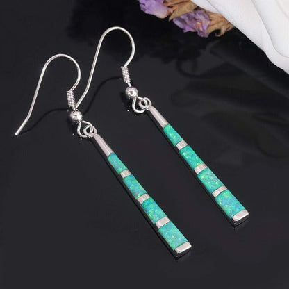 Opal Drop Earrings - Silver or Gold Plated Dangle Bar Jewelry for Women, Gems Earrings 2 1/8"