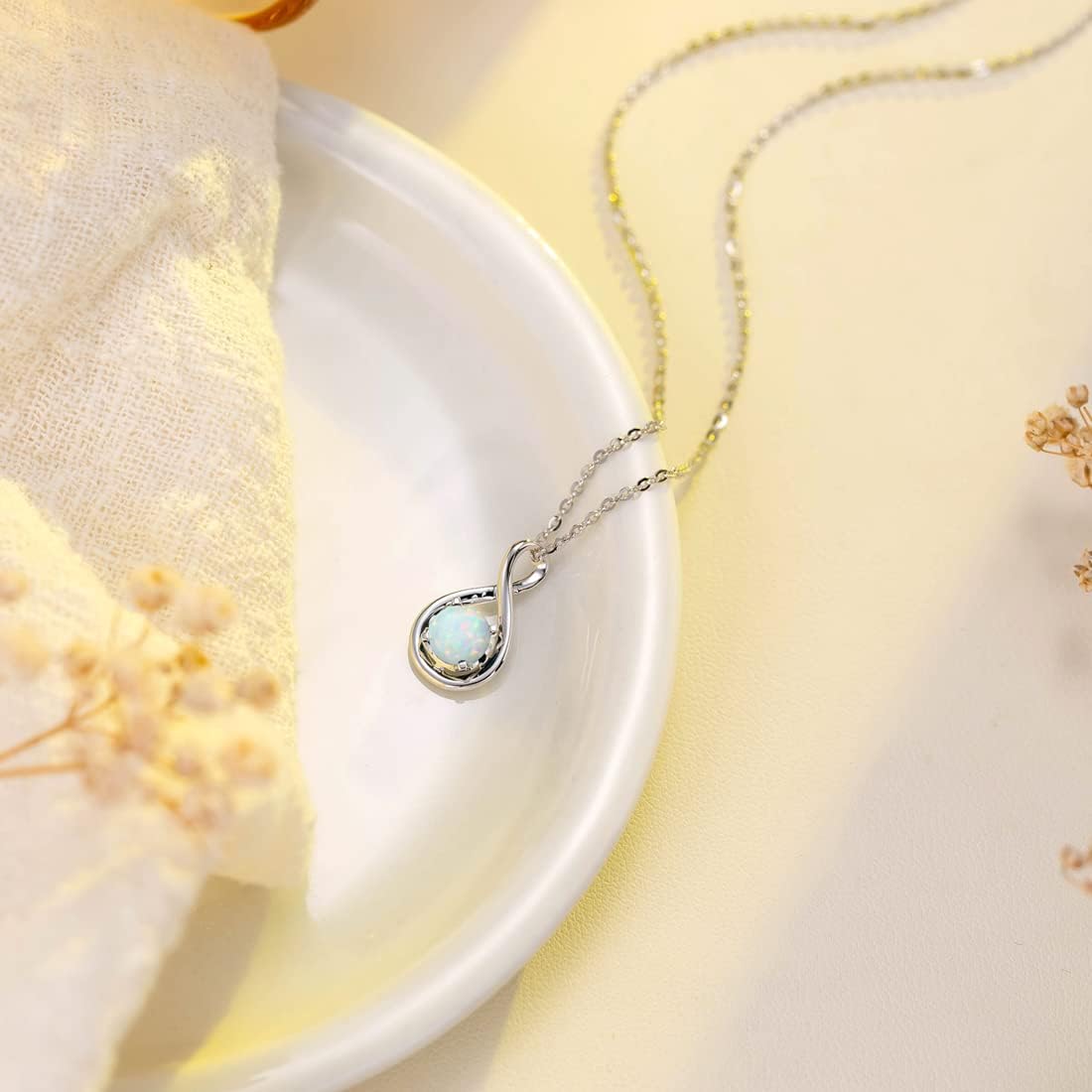14K Solid Gold Birthstone Pendant with Sterling Silver Chain Infinity Gemstone Necklace Fine Jewelry Anniversary Birthday Christmas Gifts for Women Wife Her
