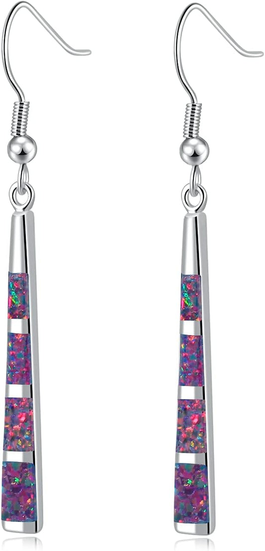 Opal Drop Earrings - Silver or Gold Plated Dangle Bar Jewelry for Women, Gems Earrings 2 1/8"