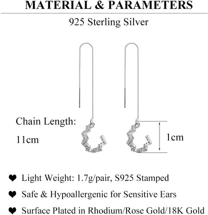 925 Sterling Silver Wave Cuff Earrings Wrap Tassel Earrings for Women Dangle Earrings Threader Chain
