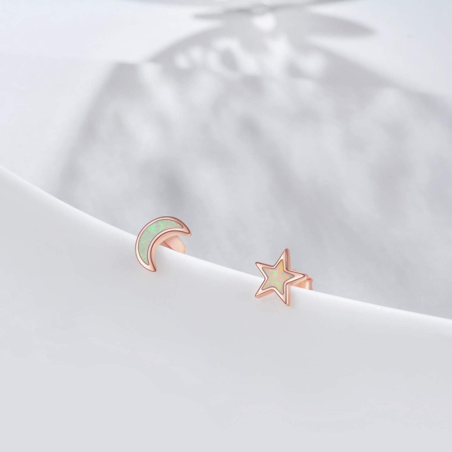 925 Sterling Silver Moon Star Sun Earrings, Opal Celestial Studs Earrings Delicate Moon Star Sun Earrings Jewelry Birthday Graduation Gift for Women