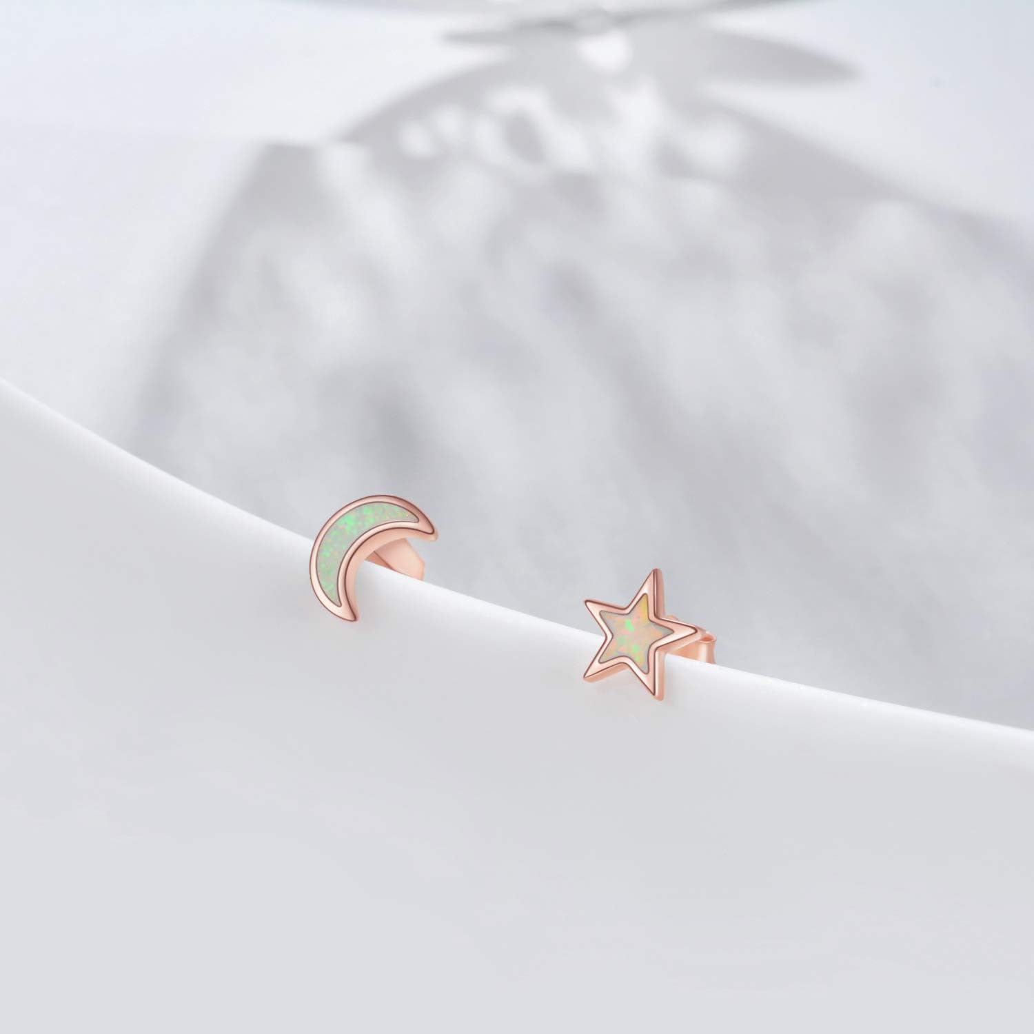925 Sterling Silver Moon Star Sun Earrings, Opal Celestial Studs Earrings Delicate Moon Star Sun Earrings Jewelry Birthday Graduation Gift for Women