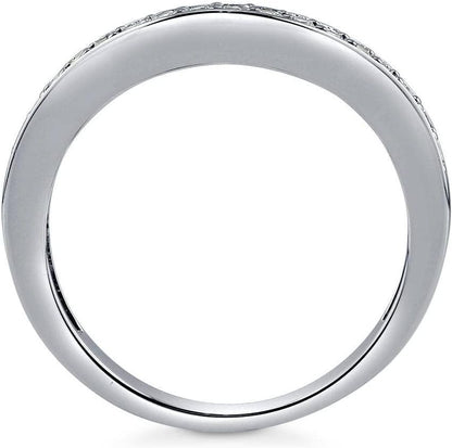 Sterling Silver CZ Ring Enhancer for Wedding Engagement Rings, Cubic Zirconia Chevron Curved Half Eternity Band Ring for Women