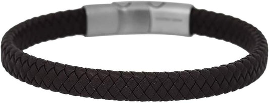 Men'S Braided Genuine Leather Bracelet with Stainless Steel Closure