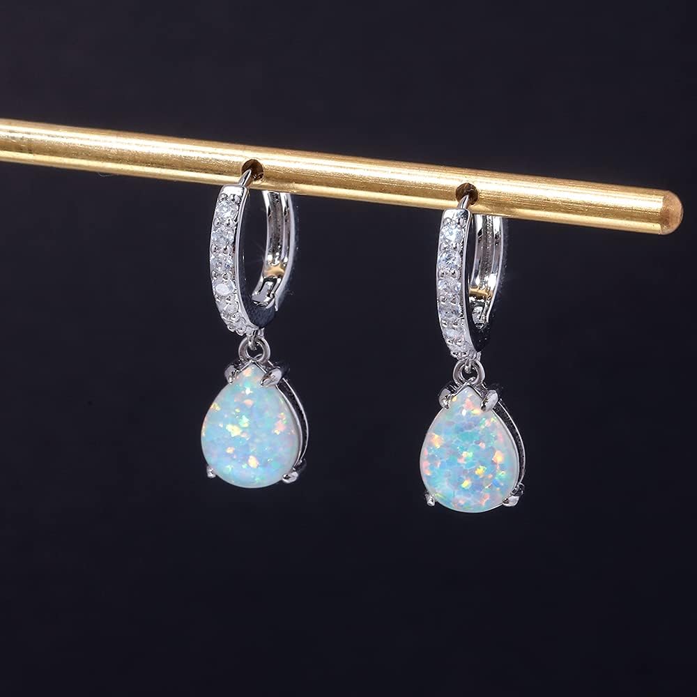 Gold Plated Teardrop/Round-Cut Cabochon Opal Earrings Dangle Drop Earrings Jewelry Gift for Women Girls