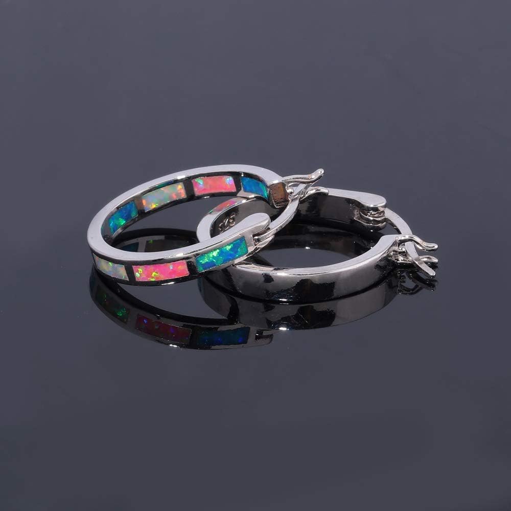 Sterling Silver/Rose Gold/Yellow Gold Plated Hoop Earrings 20Mm,Multicolor Opal Small Hoop Earrings for Women Girls Hypoallergenic Jewelry for Sensitive Ears Gemstone Earrings