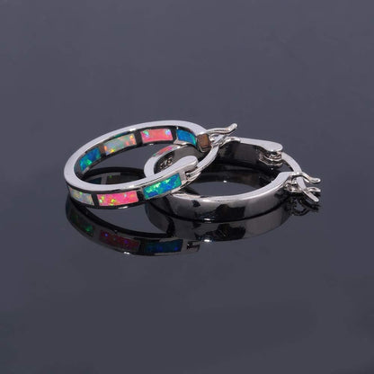Sterling Silver/Rose Gold/Yellow Gold Plated Hoop Earrings 20Mm,Multicolor Opal Small Hoop Earrings for Women Girls Hypoallergenic Jewelry for Sensitive Ears Gemstone Earrings