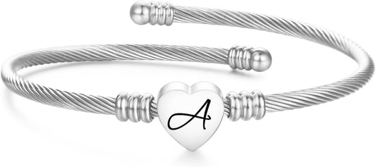 Gold/Rainbow Stainless Steel Bangles Jewery for Birthday Halloween Heart Initial A-Z Letters Bracelets for Girls