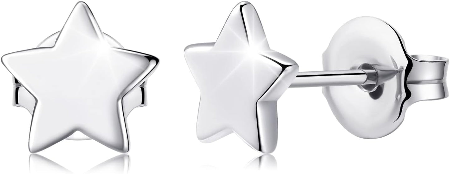 Titanium Earrings, Hypoallergenic Stud Earrings for Women Men Sensitive Ears Star/Moon/Lightning Bolt/Open Heart Premium High Polished (Shiny Grey)