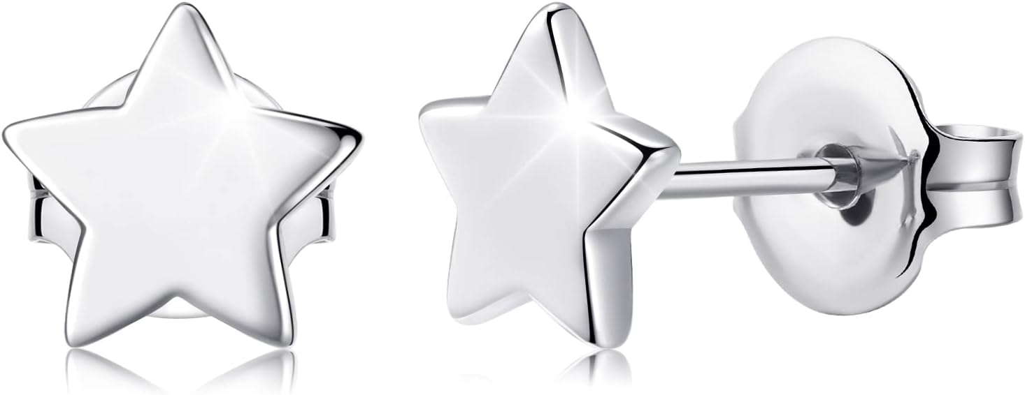 Titanium Earrings, Hypoallergenic Stud Earrings for Women Men Sensitive Ears Star/Moon/Lightning Bolt/Open Heart Premium High Polished (Shiny Grey)
