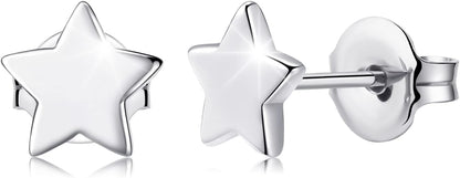 Titanium Earrings, Hypoallergenic Stud Earrings for Women Men Sensitive Ears Star/Moon/Lightning Bolt/Open Heart Premium High Polished (Shiny Grey)