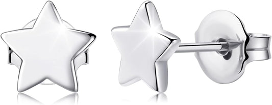 Titanium Earrings, Hypoallergenic Stud Earrings for Women Men Sensitive Ears Star/Moon/Lightning Bolt/Open Heart Premium High Polished (Shiny Grey)