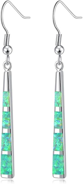 Opal Drop Earrings - Silver or Gold Plated Dangle Bar Jewelry for Women, Gems Earrings 2 1/8"