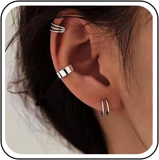 Boho Cartilage Ring Earrings Double Lines Ear Cuffs Set Minimalist Fake Helix Earcuff Earrings Simple No Piercing Earrings Jewelry for Women