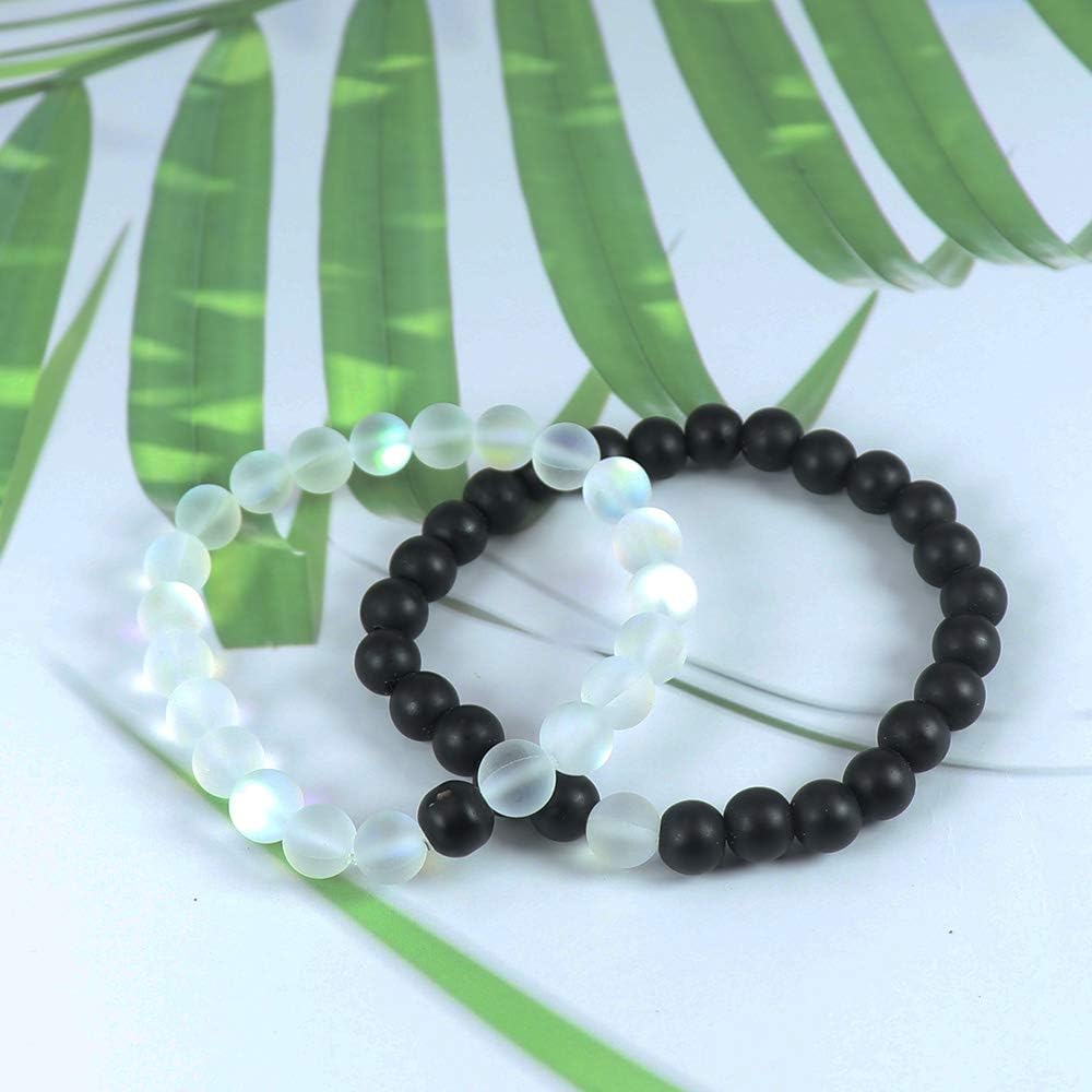 Long Distance Bracelets for Couples, His and Hers Black Onyx Turquoise Forever Stone Bead Bracelet for Lovers, Crystal Healing Gemstone Bracelet for Woman Man(2Pcs)