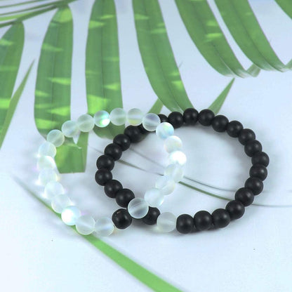 Long Distance Bracelets for Couples, His and Hers Black Onyx Turquoise Forever Stone Bead Bracelet for Lovers, Crystal Healing Gemstone Bracelet for Woman Man(2Pcs)