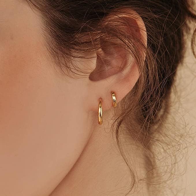 14K Gold Small Huggie Hoop Earrings for Women 925 Sterling Silver Hypoallergenic Cartilage Huggie Hoops Earrings for Men（3 Pairs）