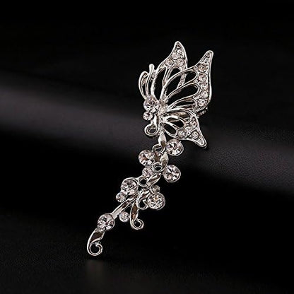 2PCS Ear Cuff Crawler Earrings for Women, Crystal Butterfly Elven Ear Cuffs Hypoallergenic Piercing Ear Cuff Earrings