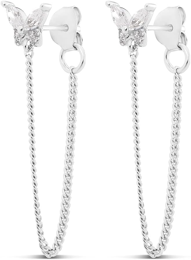 Silver & Gold Chain Earrings for Women - 14K Gold Butterfly Earrings for Women & More Trendy Earrings Styles - Comfortable Cute Earrings Aesthetic Jewelry