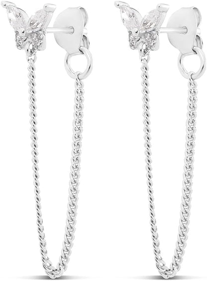 Silver & Gold Chain Earrings for Women - 14K Gold Butterfly Earrings for Women & More Trendy Earrings Styles - Comfortable Cute Earrings Aesthetic Jewelry