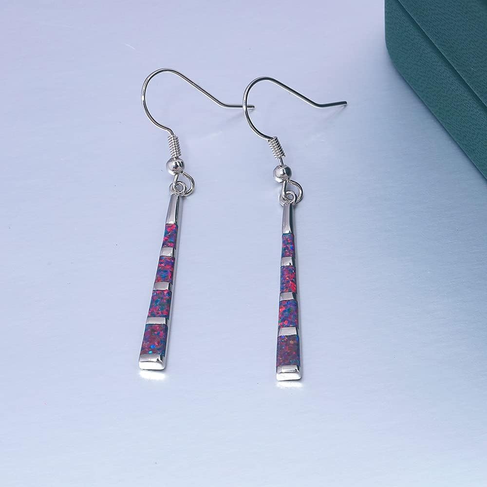 Opal Drop Earrings - Silver or Gold Plated Dangle Bar Jewelry for Women, Gems Earrings 2 1/8"