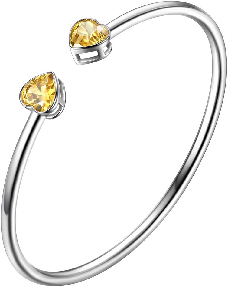 Birthstone Double Heart Adjustable Bracelets Silver Plated Birth Stone Open Bracelets Birthday Gifts Jewelry for and Women KB0018