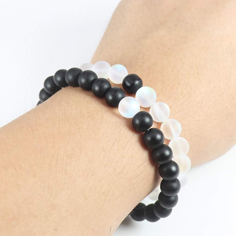Long Distance Bracelets for Couples, His and Hers Black Onyx Turquoise Forever Stone Bead Bracelet for Lovers, Crystal Healing Gemstone Bracelet for Woman Man(2Pcs)