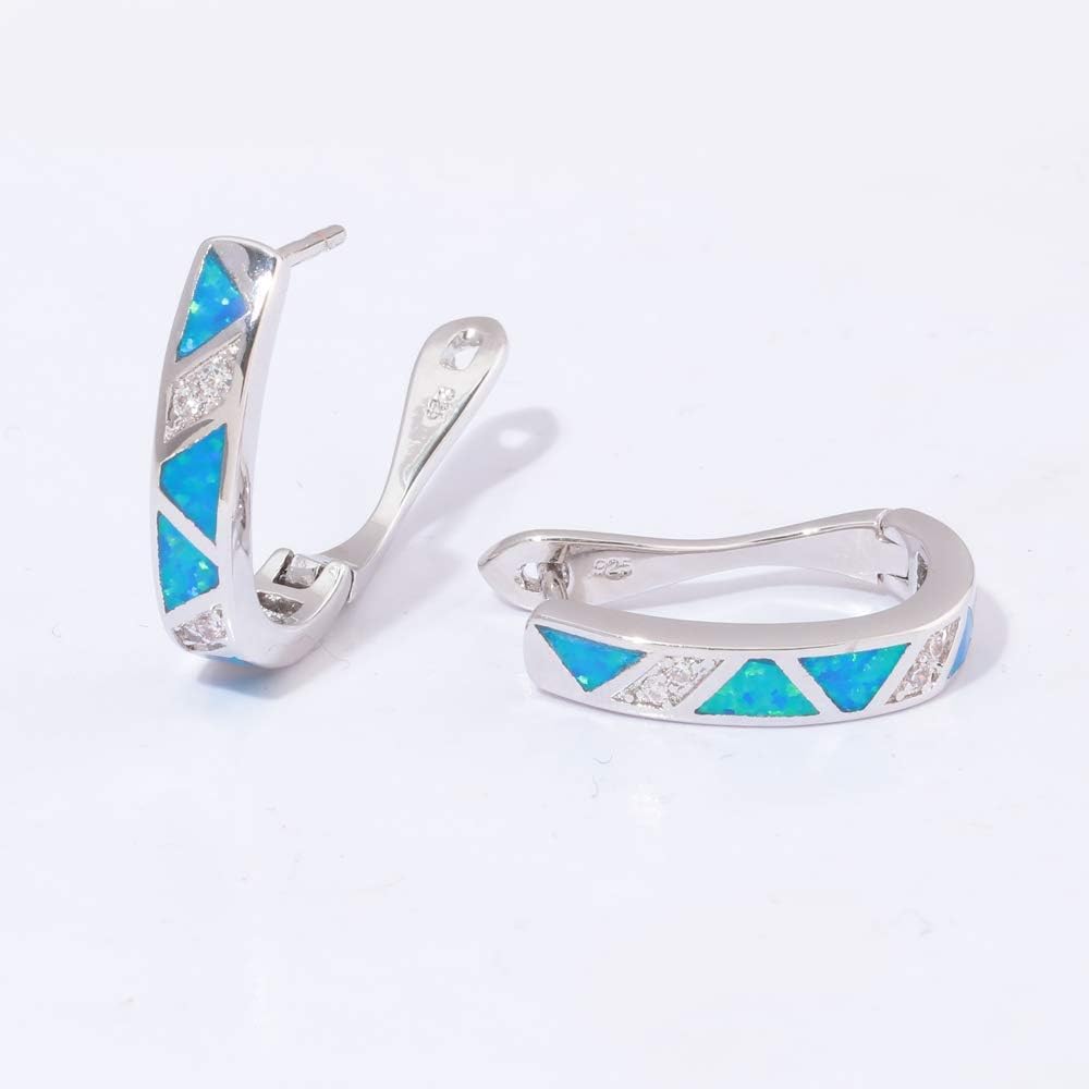 Womens Hoop Earrings White Gold Plated Opal Huggie Earrings Gemstone Jewelry Gift