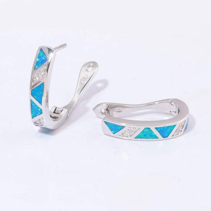 Womens Hoop Earrings White Gold Plated Opal Huggie Earrings Gemstone Jewelry Gift