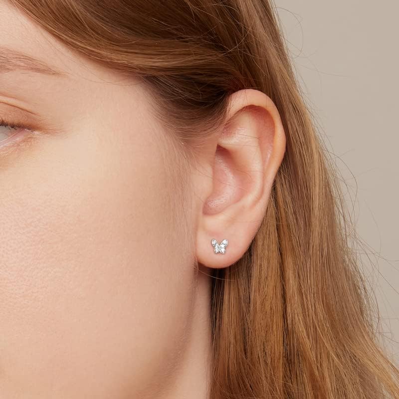 925 Sterling Silver Tiny Butterfly Heart Star Earrings with Screw Back Cubic Zirconia Stud Earrings for Women Cartilage Jewelry