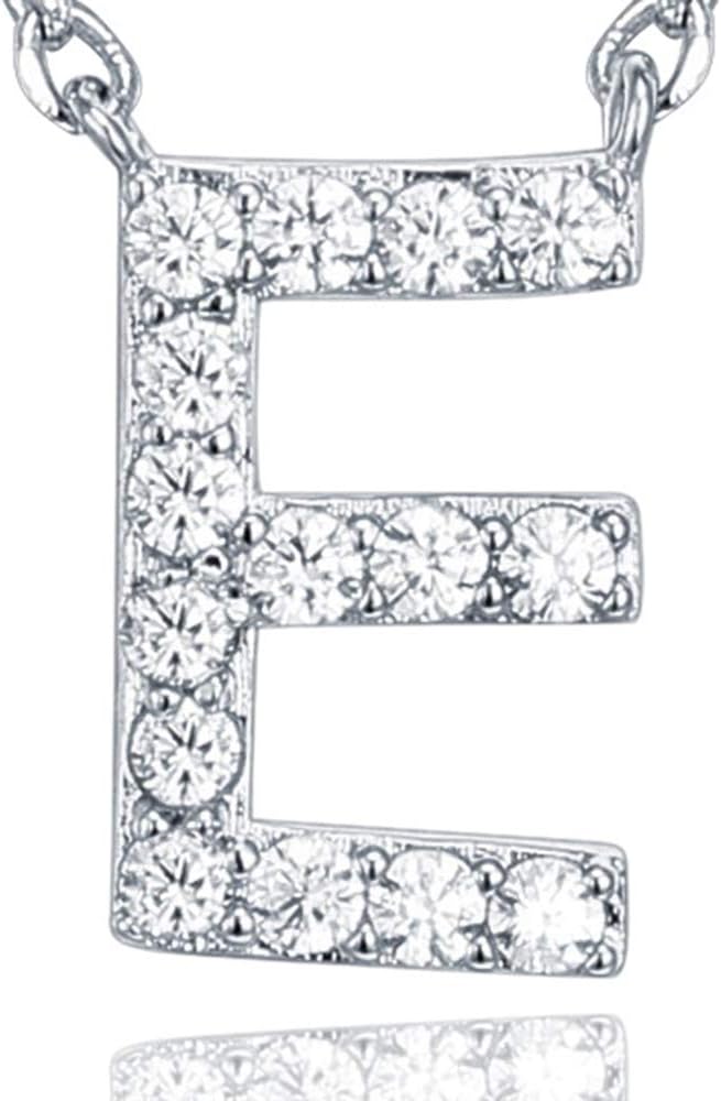 14K White Gold Plated Cubic Zirconia Initial Necklace | Letter Dainty Necklaces for Women