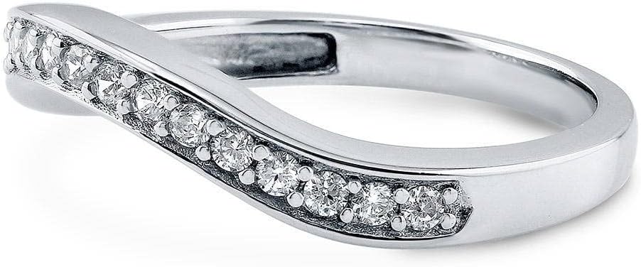 Sterling Silver CZ Ring Enhancer for Wedding Engagement Rings, Cubic Zirconia Chevron Curved Half Eternity Band Ring for Women