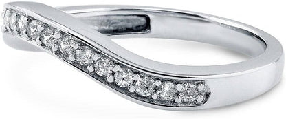 Sterling Silver CZ Ring Enhancer for Wedding Engagement Rings, Cubic Zirconia Chevron Curved Half Eternity Band Ring for Women