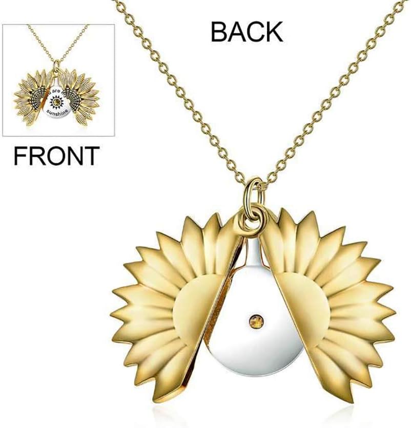 Sterling Silver Sunflower Locket Necklace You Are My Sunshine with Birthstone Engraved Pendant Necklaces Birthday Gift for Her