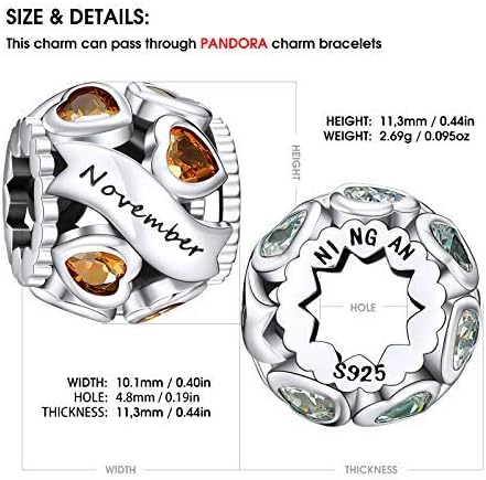 Birthstone Charms 925 Sterling Silver Love Heart Openwork Bead for Charm Bracelets and Necklaces with 5A Cubic Zirconia, Birthday Mothers Day Jewelry Gifts Women