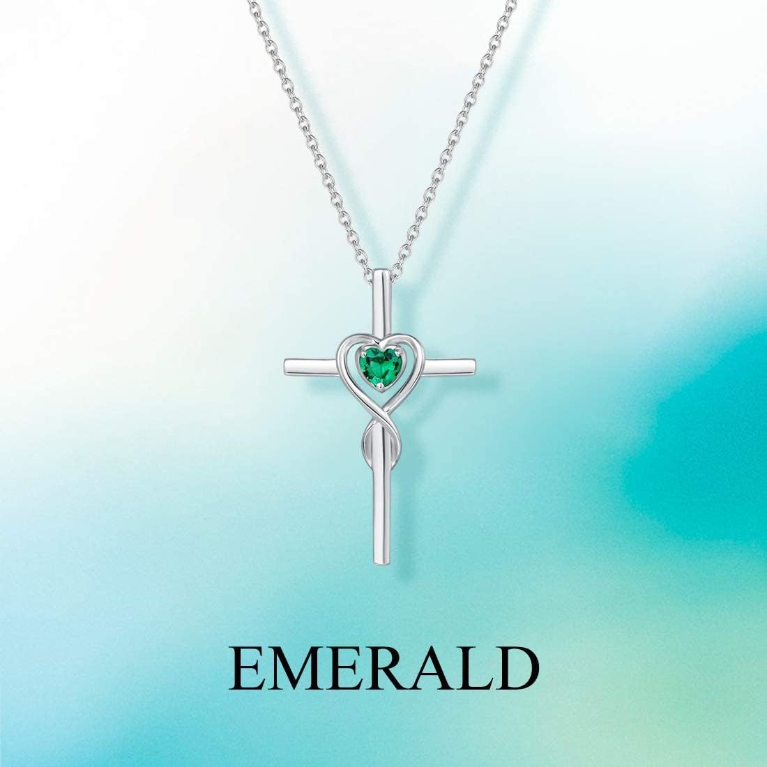 Birthstone Cross Necklace for Women Birthstone Necklace Heart Infinity Cross Pendant Necklace Fine Jewelry Christmas Birthday Holiday Gifts for Her, 16"+2" Inches