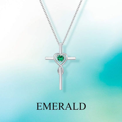 Birthstone Cross Necklace for Women Birthstone Necklace Heart Infinity Cross Pendant Necklace Fine Jewelry Christmas Birthday Holiday Gifts for Her, 16"+2" Inches