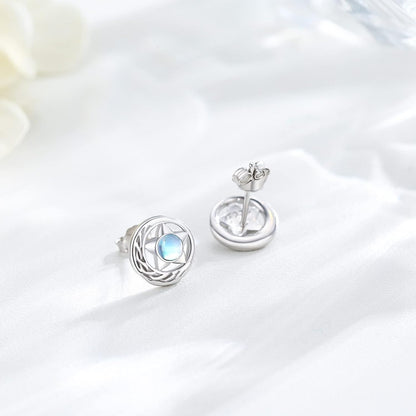 Moonstone Stud Earrings Sterling Silver Rainbow Moonstone Hypoallergenic Earrings Tiny Lightweight Piercing Stud Jewelry for Women Friend with Gifts Box