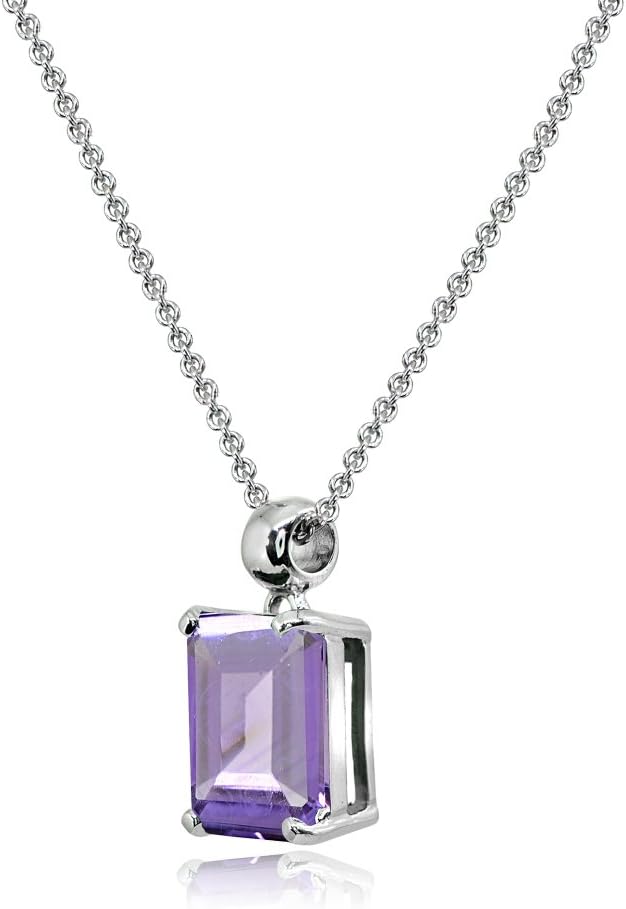 Sterling Silver Genuine, Created or Simulated Gemstone Octagon-Cut Solitaire Pendant Necklace