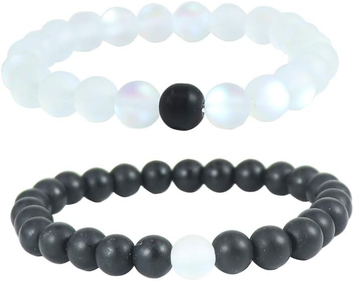 Long Distance Bracelets for Couples, His and Hers Black Onyx Turquoise Forever Stone Bead Bracelet for Lovers, Crystal Healing Gemstone Bracelet for Woman Man(2Pcs)