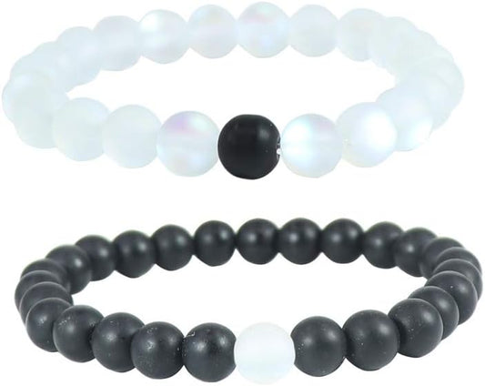 Long Distance Bracelets for Couples, His and Hers Black Onyx Turquoise Forever Stone Bead Bracelet for Lovers, Crystal Healing Gemstone Bracelet for Woman Man(2Pcs)
