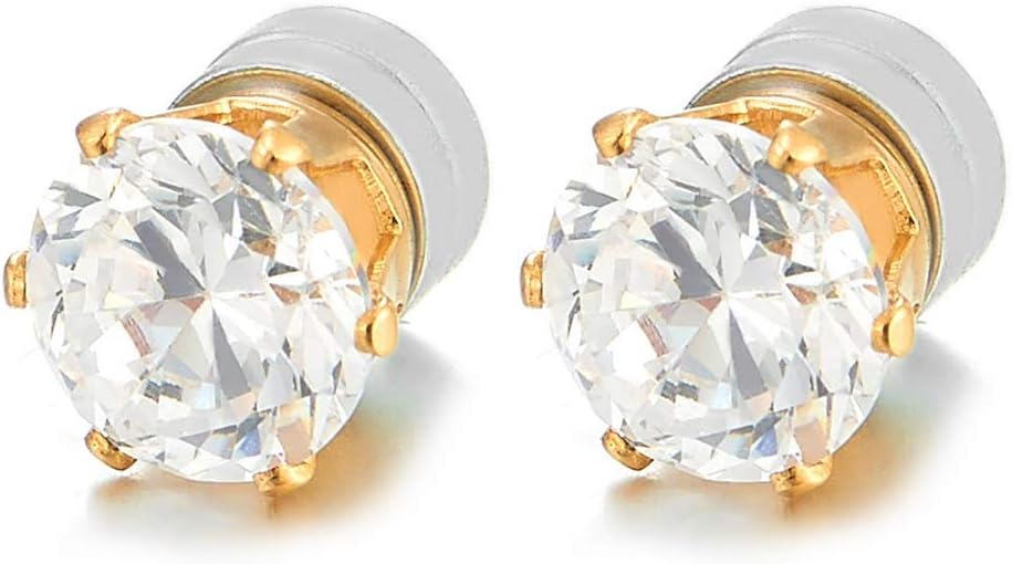 Mens Womens Magnetic Cubic Zirconia Stud Earrings, Steel, Non-Piercing Clip on Cheater Fake Ear