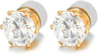 Mens Womens Magnetic Cubic Zirconia Stud Earrings, Steel, Non-Piercing Clip on Cheater Fake Ear
